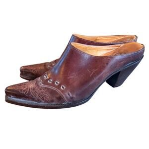 Charlie 1 Horse Vintage 90s Lucchese Brown Leather Mule SZ 9 Western Cowgirl